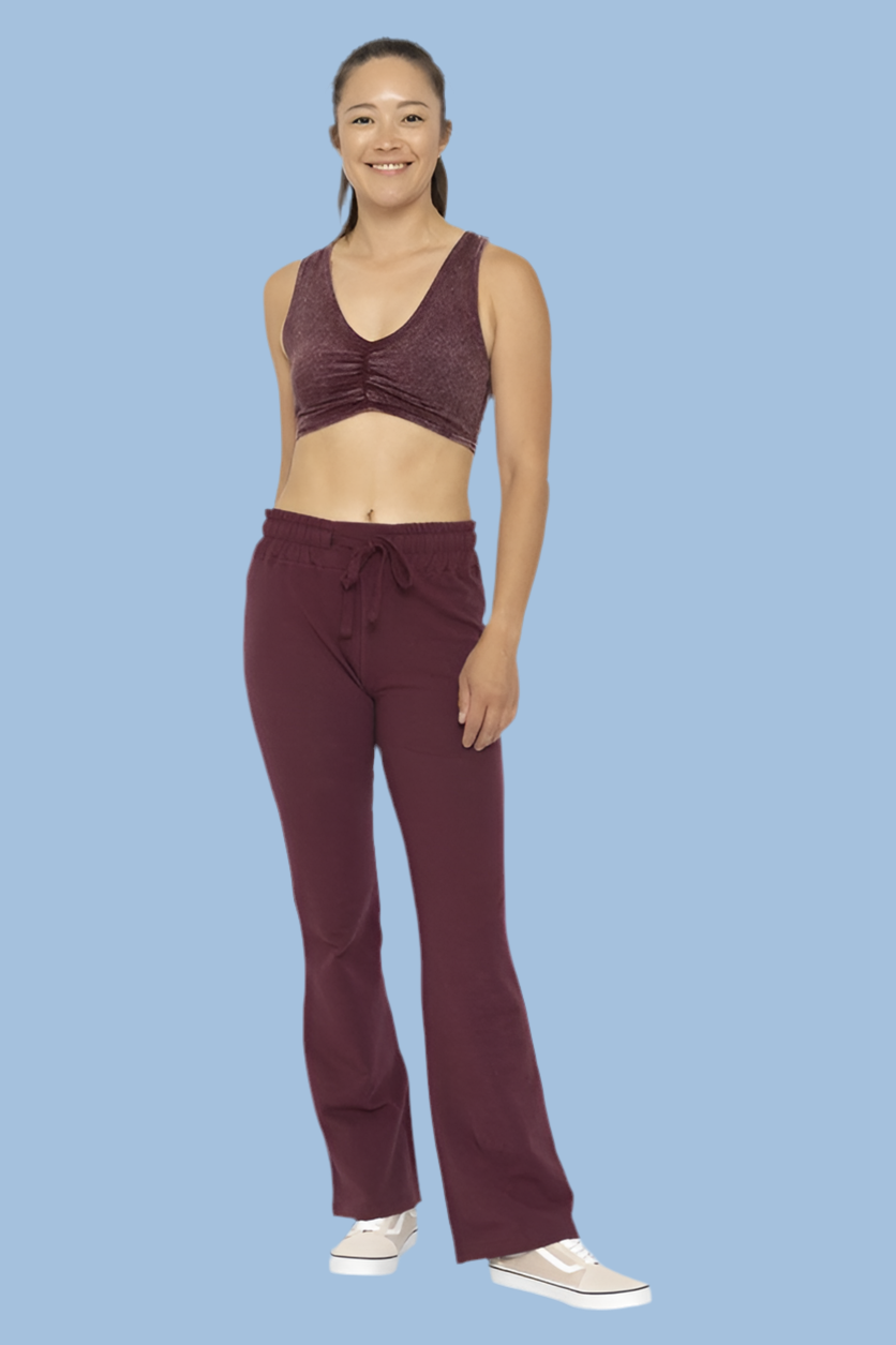 Mono B Drawstring Flared Pants In Plum